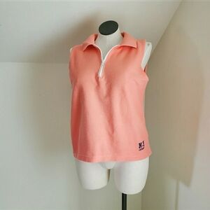 80s 90s Vintage Coral Terrycloth Sleeveless Half Zip Tank Top Muscle Tee